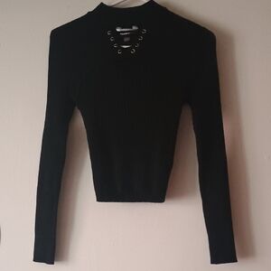 No Boundaries Black Lace-Up Long Sleeve Top